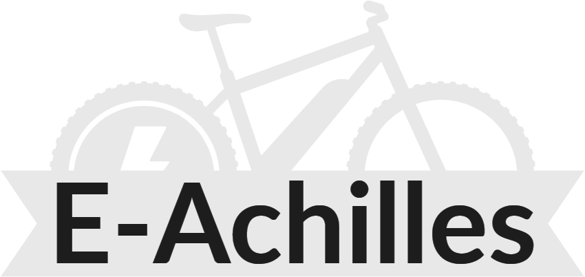 A logo of achilles ebikes writing on top of a shaded out bike graphic